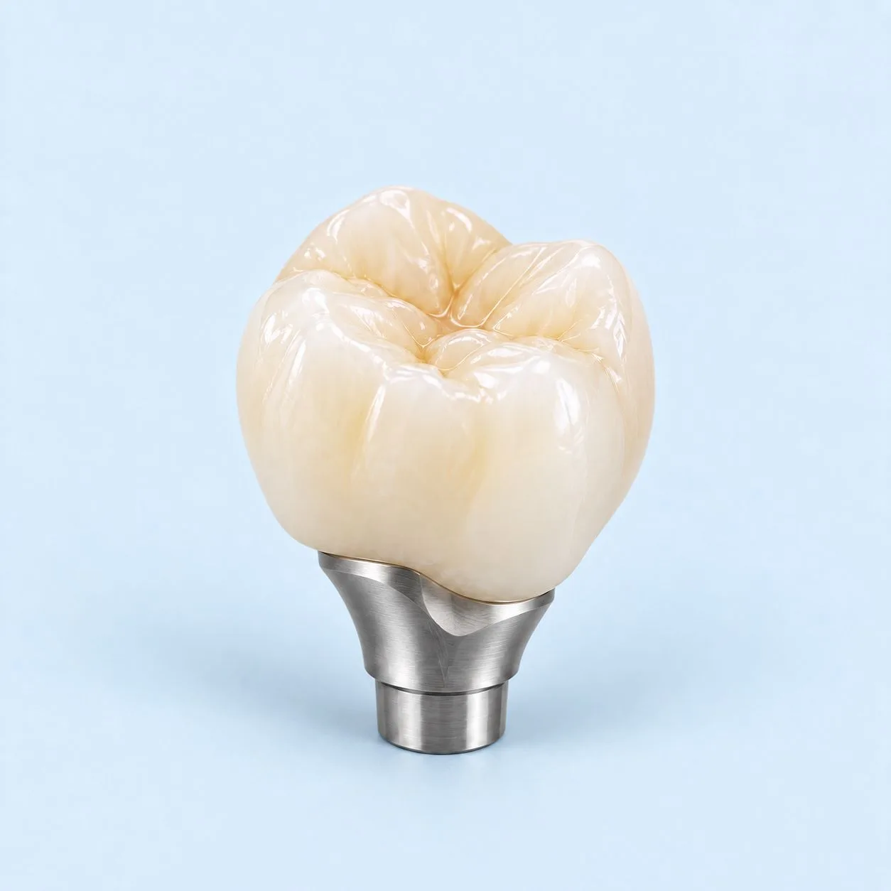 A zirconia crown on its titanium abutment