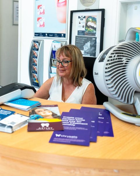 The reception desk at Astley Dental Centre